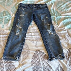 Express Distressed Cropped Jeans in Dark Blue